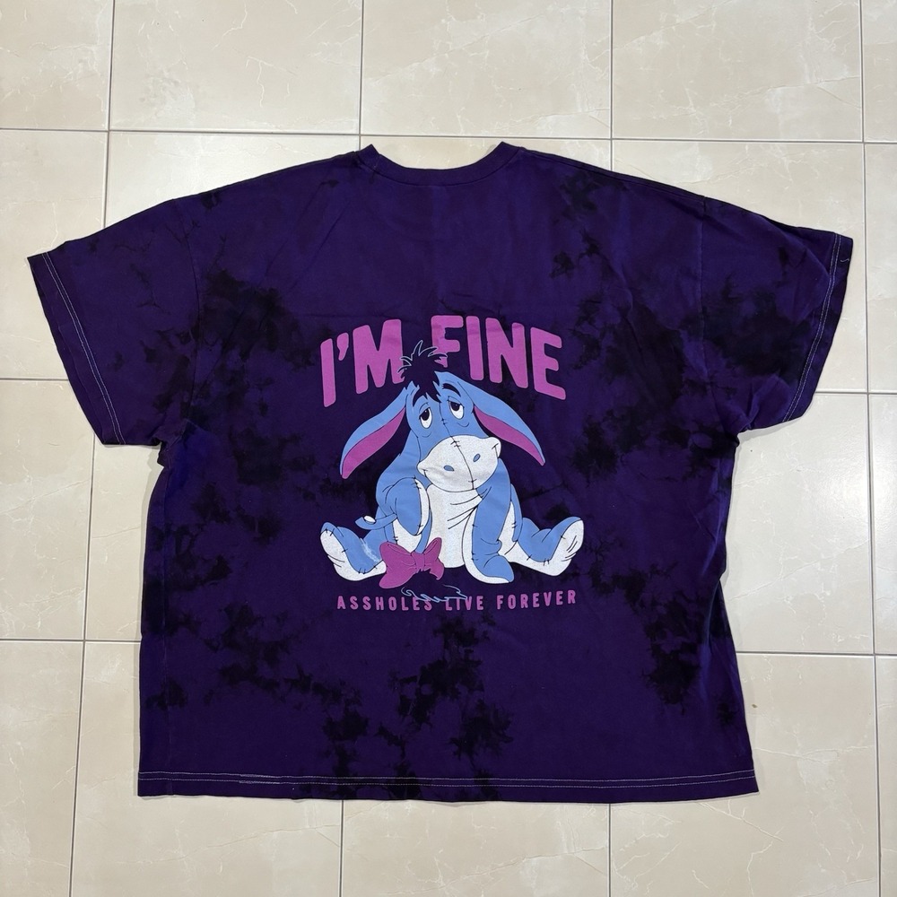 A*sholes Live Forever Men Shirt XXXL Purple Tie Dye Eeyore I'm Fine Graphic